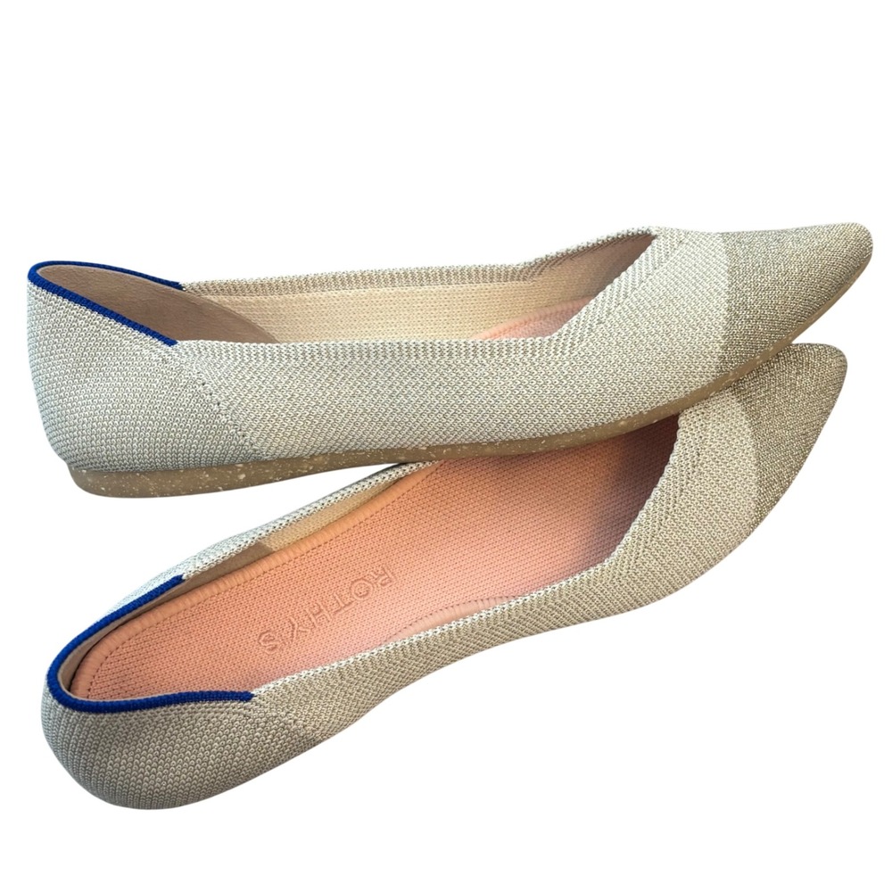 Rothys The Point Metallic Sand Silver Pointed Toe Flats Shoes Womens Size 9 - Picture 14 of 14